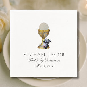 First Holy Communion Catholic Chalice Host Grapes Napkin