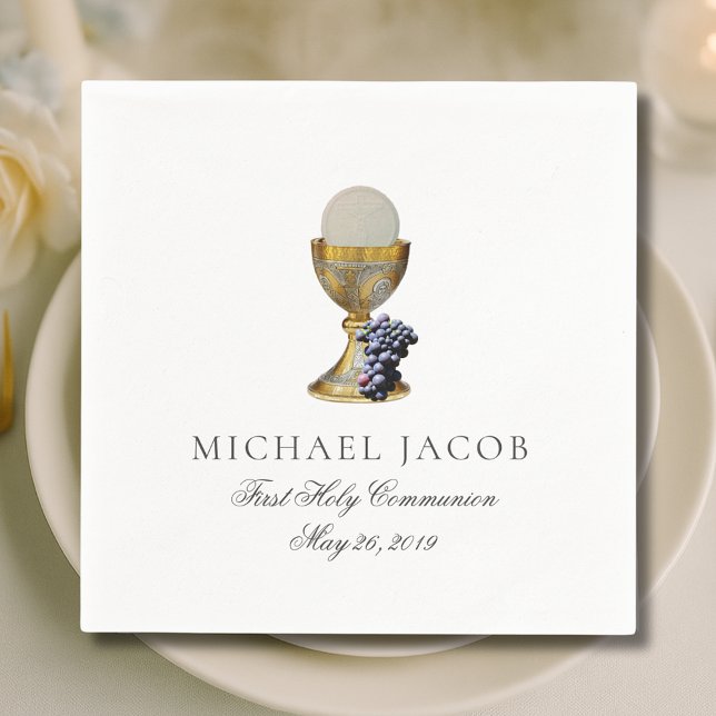 First Holy Communion Catholic Chalice Host Grapes Napkin (Creator Uploaded)