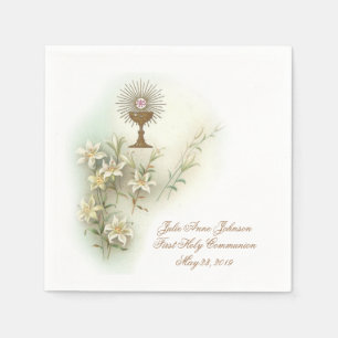 First Holy Communion Catholic Chalice Host Lilies Napkin