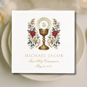 First Holy Communion Catholic Chalice Host Roses Napkin