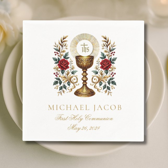 First Holy Communion Catholic Chalice Host Roses Napkin (Creator Uploaded)