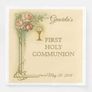 First Holy Communion Catholic Chalice Host Roses Napkin