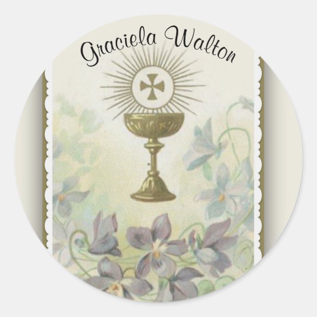 First Holy Communion Catholic Remembrance Classic Round Sticker (Front)