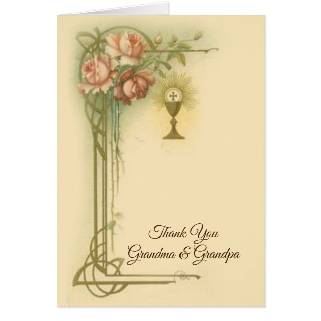 First Holy Communion Catholic Roses Thank You (Front)