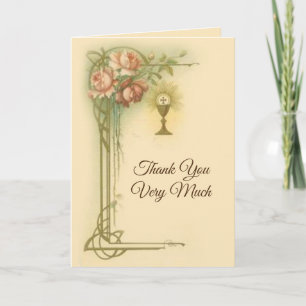 First Holy Communion Catholic Roses Thank You Card