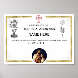 First Holy Communion Certificate (personalised)  Poster