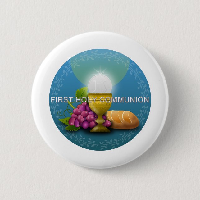 First Holy Communion Chalice and Host 6 Cm Round Badge (Front)