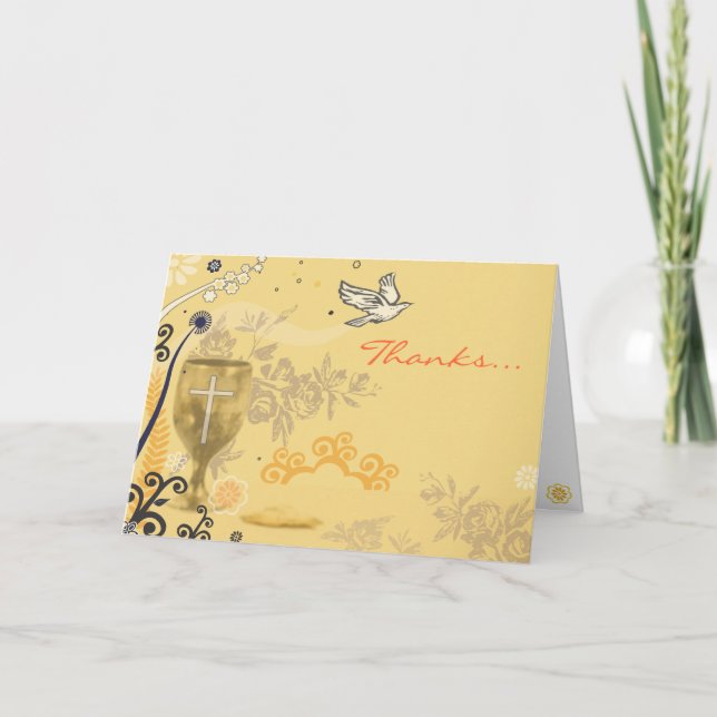 First Holy Communion Chalice Dove Thank You Card (Front)