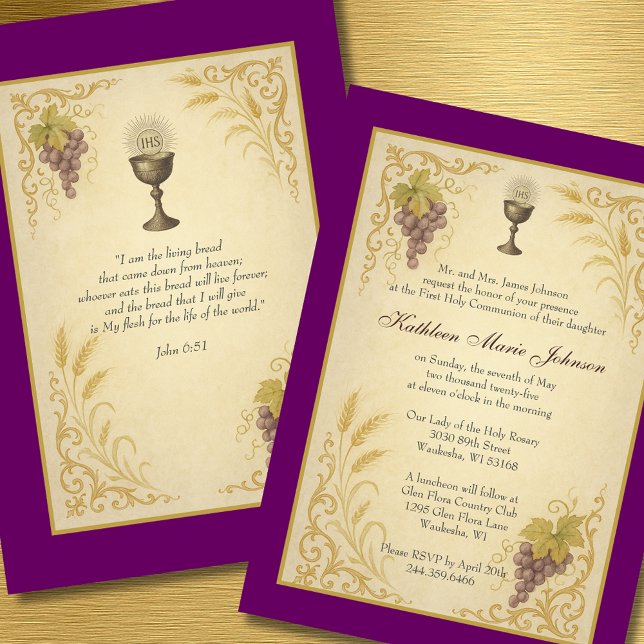 First Holy Communion Chalice & Grapes Invitation (Creator Uploaded)
