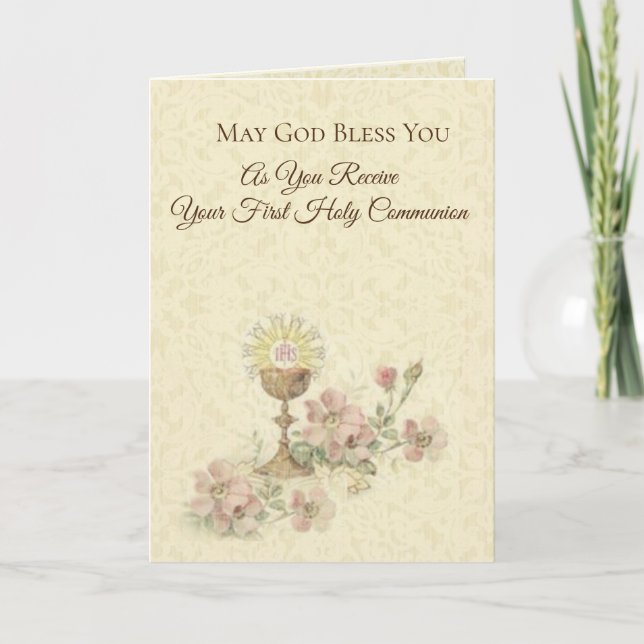 First Holy Communion Chalice Host Flowers Card (Front)