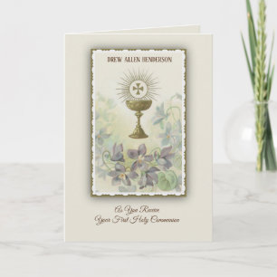 First Holy Communion Chalice Host Flowers Card