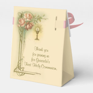 First Holy Communion Chalice Host Pink Flowers Favour Box