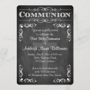 First Holy Communion   Chalkboard   Cross   Scroll Invitation