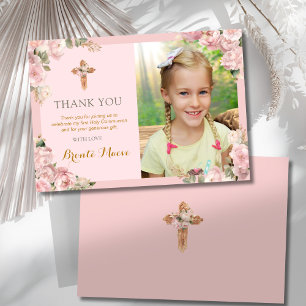 First Holy Communion Christening Girls Religious Thank You Card