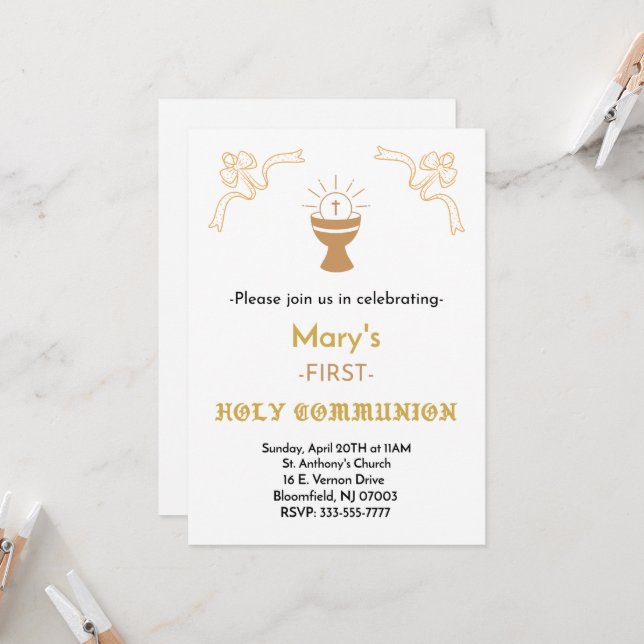 FIRST HOLY COMMUNION CLASSIC INVITATION (Front/Back In Situ)