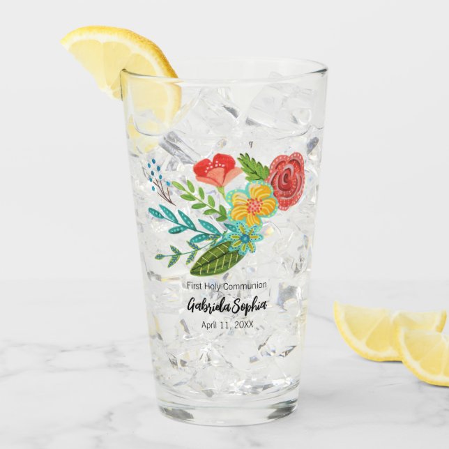 First Holy Communion Colourful Flowers  Glass (Front Ice)