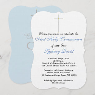First Holy Communion Cross Blue Invitation