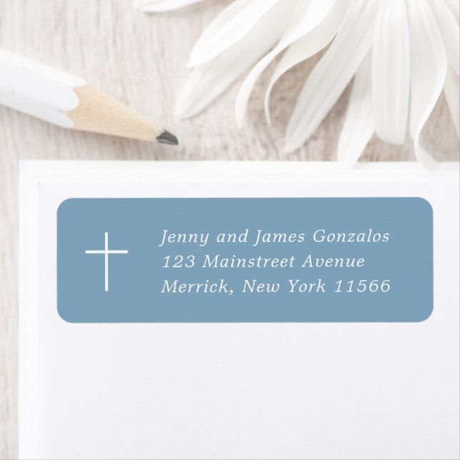First Holy Communion Cross Blue Return Address Label (Insitu)