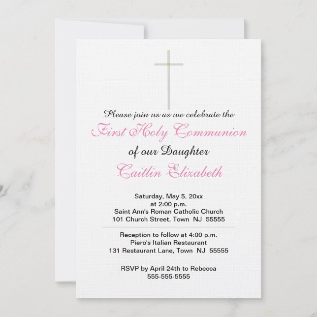 First Holy Communion Cross Daughter Invitation (Front)