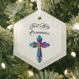 First Holy Communion Cross Glass Tree Decoration