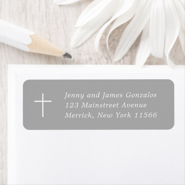 First Holy Communion Cross Grey Return Address Label (Insitu)
