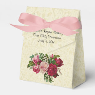 First Holy Communion Cross Roses Ecru Lace Design Favour Box