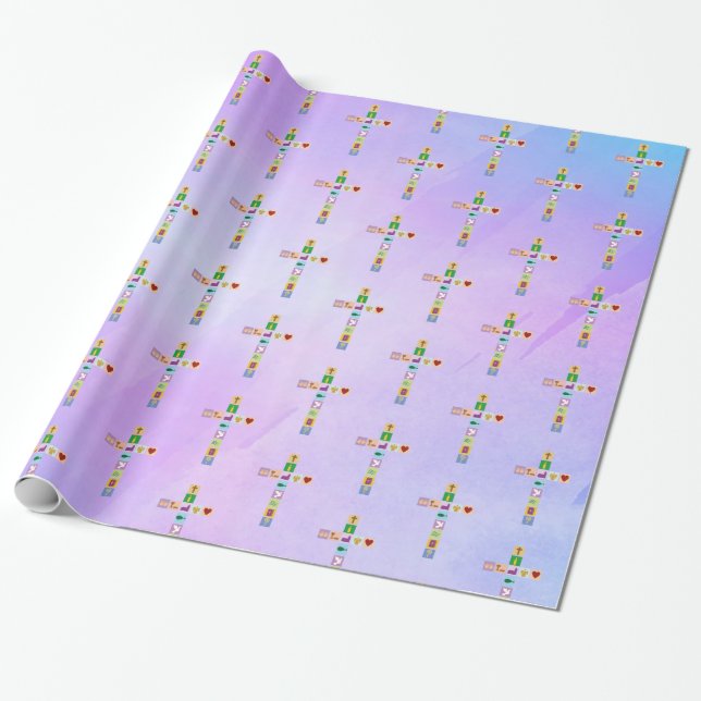First Holy Communion Cross Symbols Wrapping Paper (Unrolled)