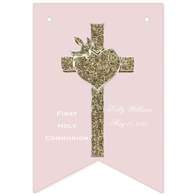 First Holy Communion Cross with Dove and Heart Bunting (First Flag)