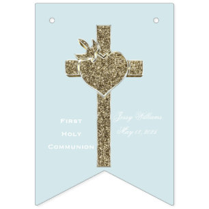 First Holy Communion Cross with Dove and Heart Bunting