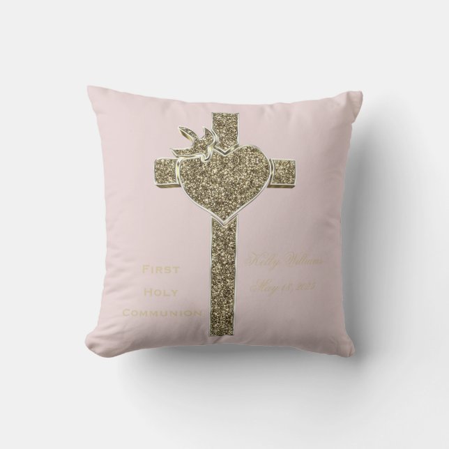 First Holy Communion Cross with Dove and Heart Cushion (Front)