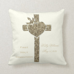 First Holy Communion Cross with Dove and Heart Cushion