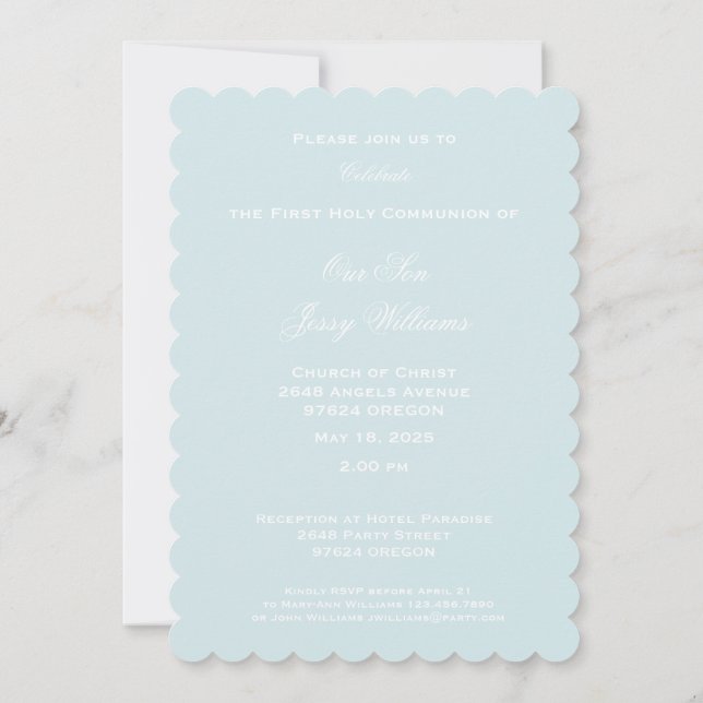 First Holy Communion Cross with Dove and Heart Invitation (Back)