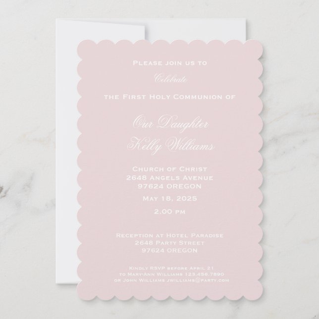 First Holy Communion Cross with Dove and Heart Invitation (Back)