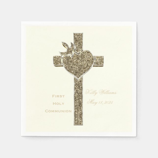 First Holy Communion Cross with Dove and Heart Napkin (Front)