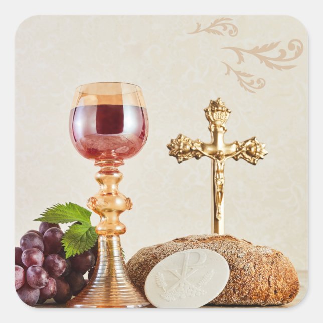 First Holy Communion – Customizable Chalice & Host Square Sticker (Front)