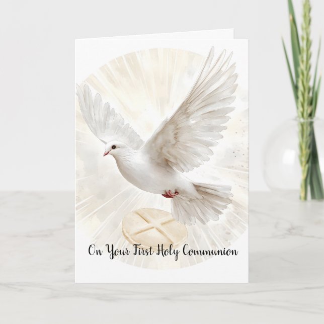 First Holy Communion Dove Eucharist Blessings Card (Front)