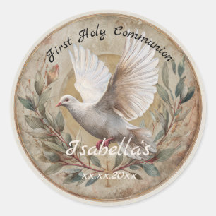  First Holy Communion Dove Vintage Christian Theme Classic Round Sticker