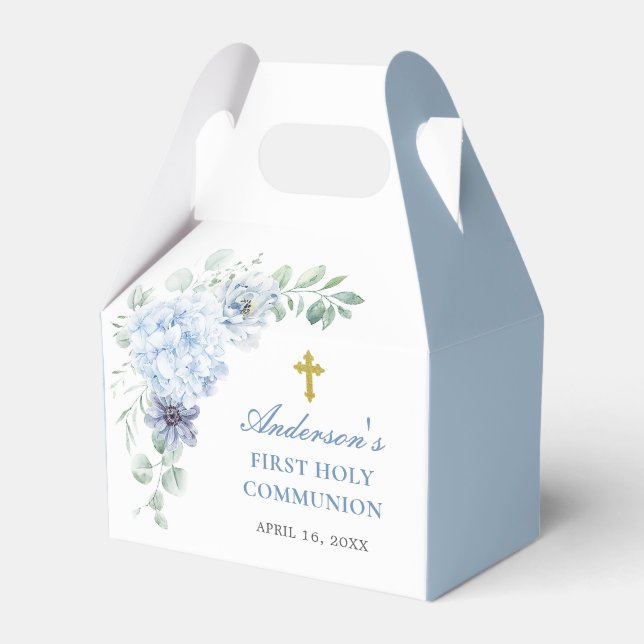 First Holy Communion Dusty Blue Floral Favour Box (Front Side)