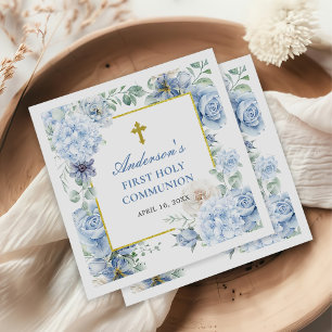 First Holy Communion Dusty Blue Floral Napkin