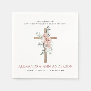 First Holy Communion Dusty Pink Rose Napkin