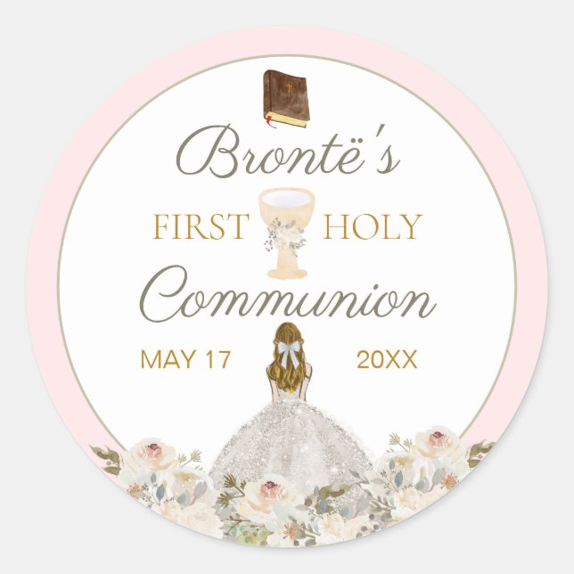 First Holy Communion Elegant Blush Pink Sticker (Front)