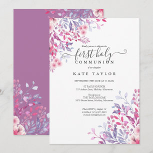 First Holy Communion Elegant Floral  Invitation