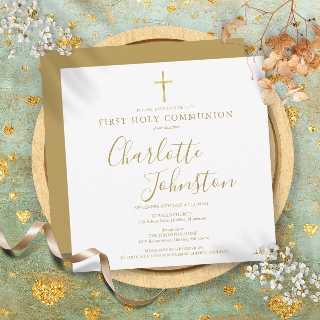 First Holy Communion Elegant Gold Signature  Invitation (First Holy Communion Elegant Gold Signature Invitation)