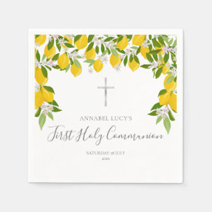 First Holy Communion Elegant Lemon Greenery Napkin