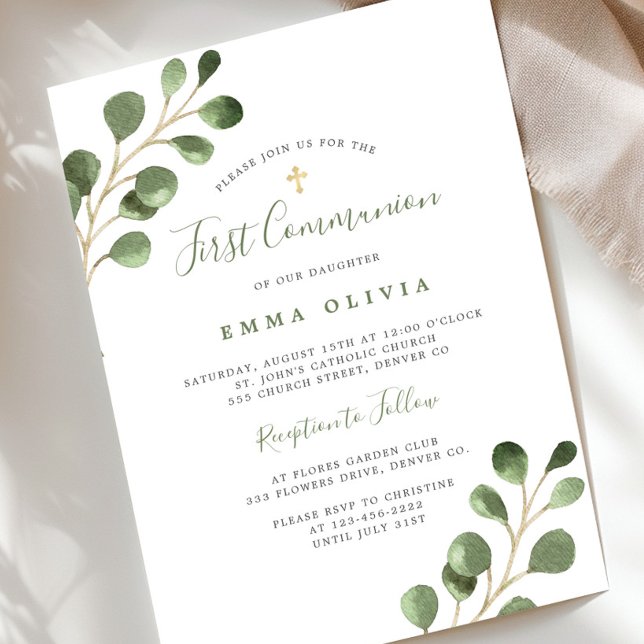First Holy Communion eucalyptus elegant Invitation (Creator Uploaded)