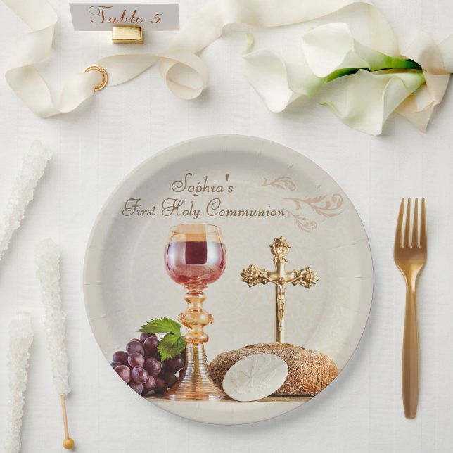 First Holy Communion Eucharist Chalice Design Paper Plate (Wedding)