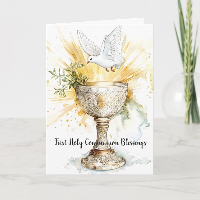 First Holy Communion Eucharist Dove Blessings Card (Front)
