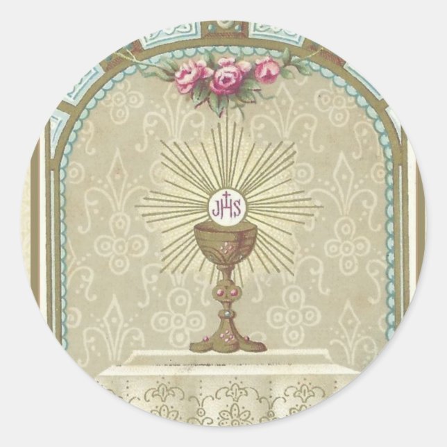 First Holy Communion Eucharist on Altar Classic Round Sticker (Front)