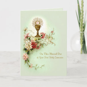 First Holy Communion Floral Chalice Blessing Holiday Card