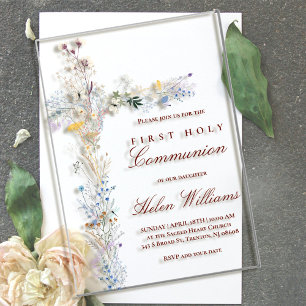 First Holy Communion floral cross  Acrylic Invitations